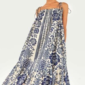 Farm Rio Blue Pineapple Garden Midi Dress